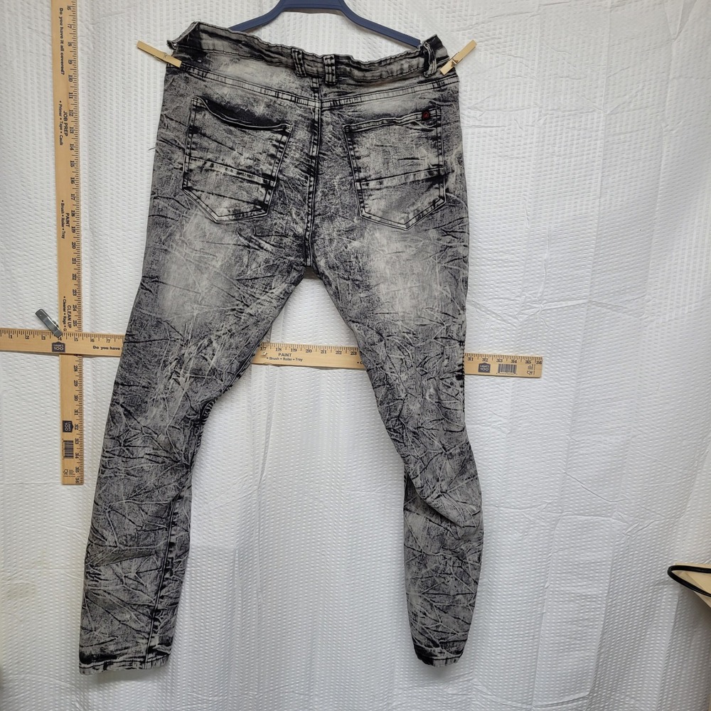 Mecca Mens Grey Acid Wash Moto Biker Stretch‎ Fit Jeans 36x32 Streetwear - Picture 3 of 5